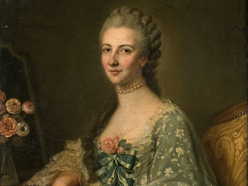 1713-Guillaume Voiriot - Ritratto di una dama in abito ornato di fiori